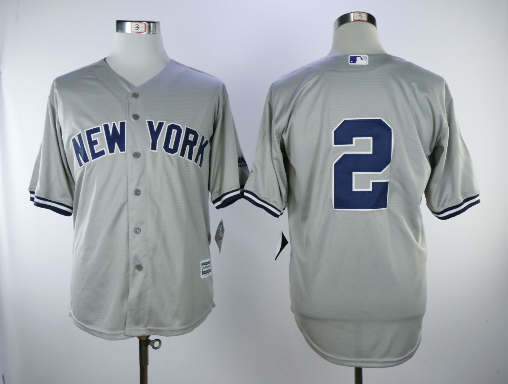 Men New York Yankees #2 Jeter Grey Game MLB Jerseys->->MLB Jersey